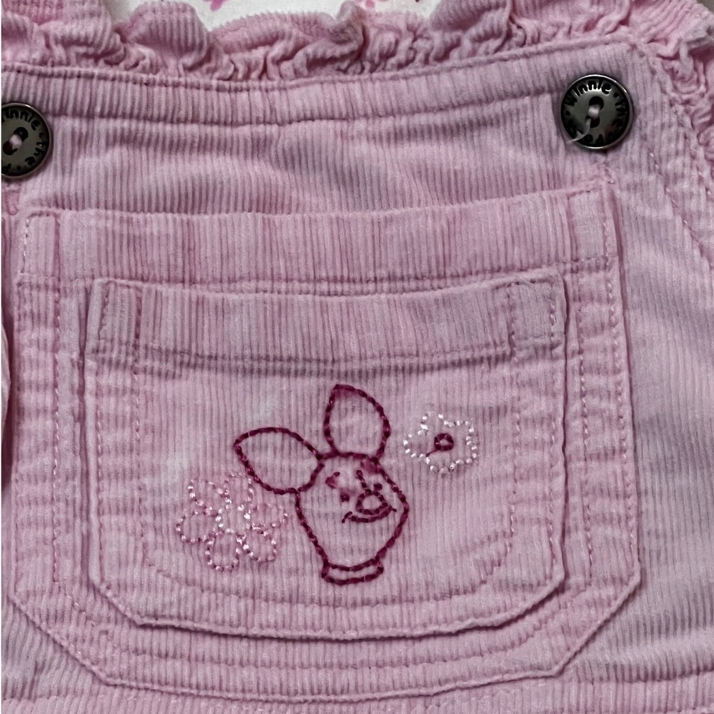 Disney Vtg Winnie the Pooh Pink Corduroy Overalls Floral Bodysuit 12M Y2K 90s - Picture 3 of 14